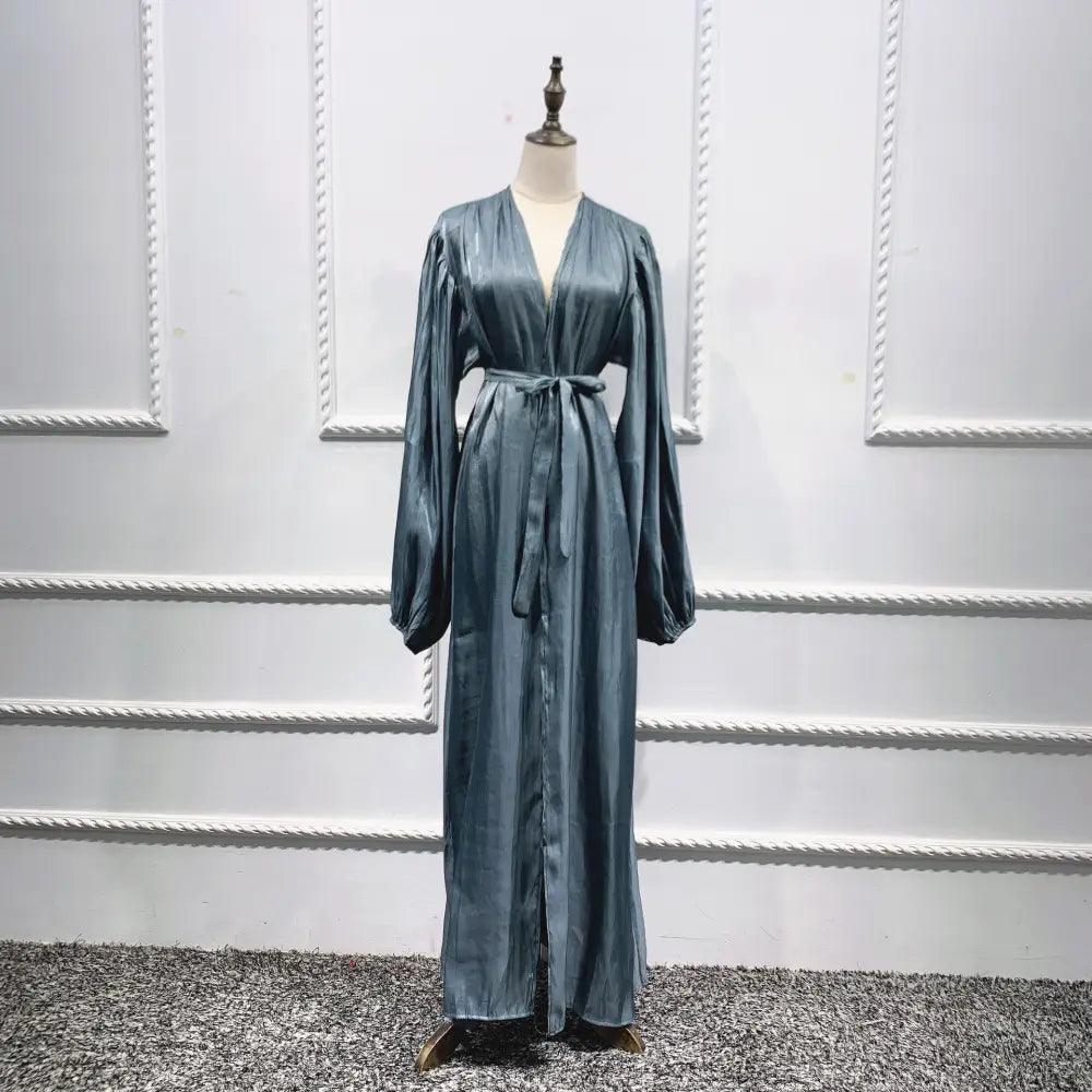 Eid Muslim Abaya Dress Kimono For Women Fashion Shining Silklike Summer Abayas Cardigan Puff Sleeve Dubai Turkey