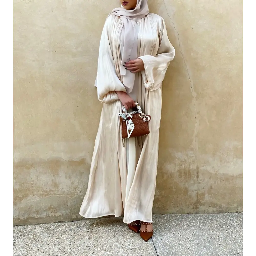 Eid Muslim Abaya Dress Kimono For Women Fashion Shining Silklike Summer Abayas Cardigan Puff Sleeve Dubai Turkey Clothes