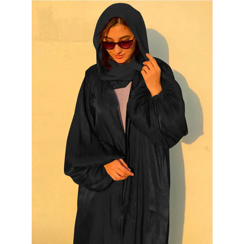 Eid Muslim Abaya Dress Kimono For Women Fashion Shining Silklike Summer Abayas Cardigan Puff Sleeve Dubai Turkey Clothes