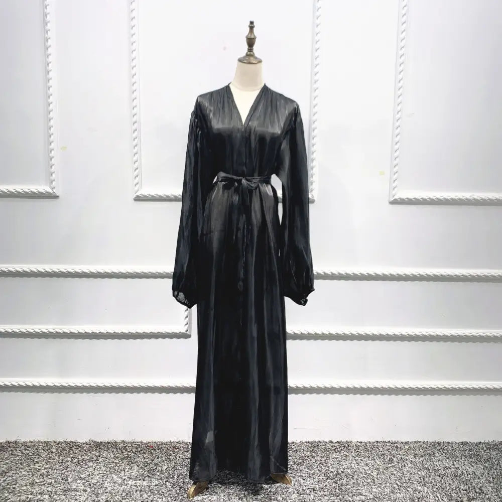 Eid Muslim Abaya Dress Kimono For Women Fashion Shining Silklike Summer Abayas Cardigan Puff Sleeve Dubai Turkey