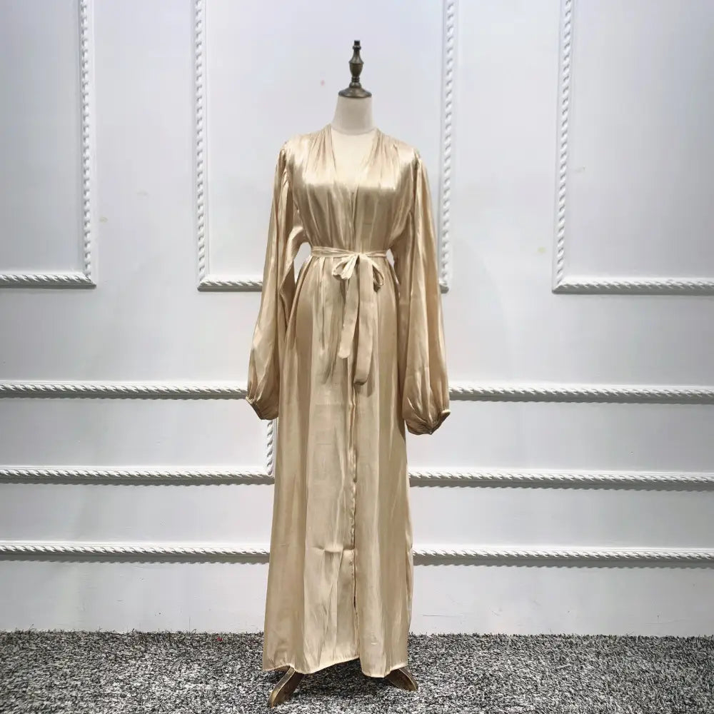 Eid Muslim Abaya Dress Kimono For Women Fashion Shining Silklike Summer Abayas Cardigan Puff Sleeve Dubai Turkey