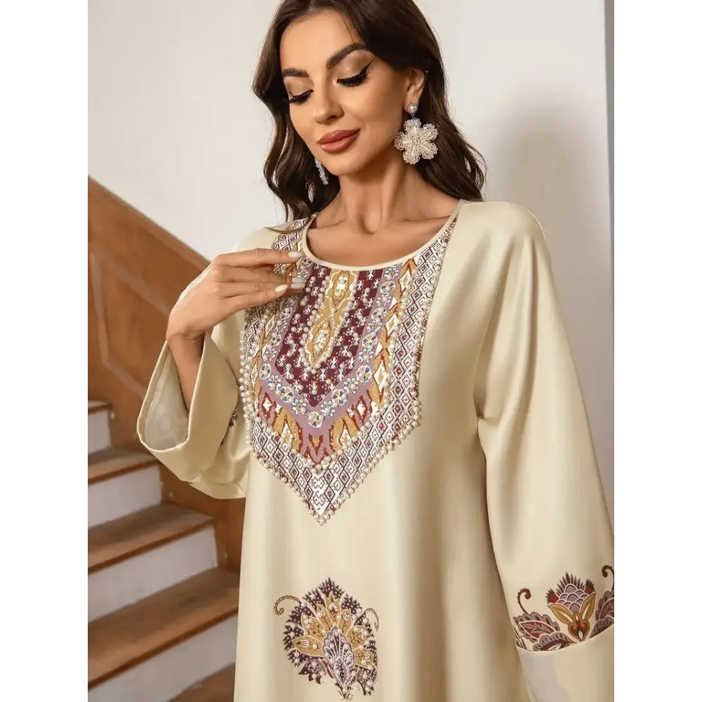 Elegant Floral Printed Abaya Middle Eastern Muslim Clothing For Women - 4