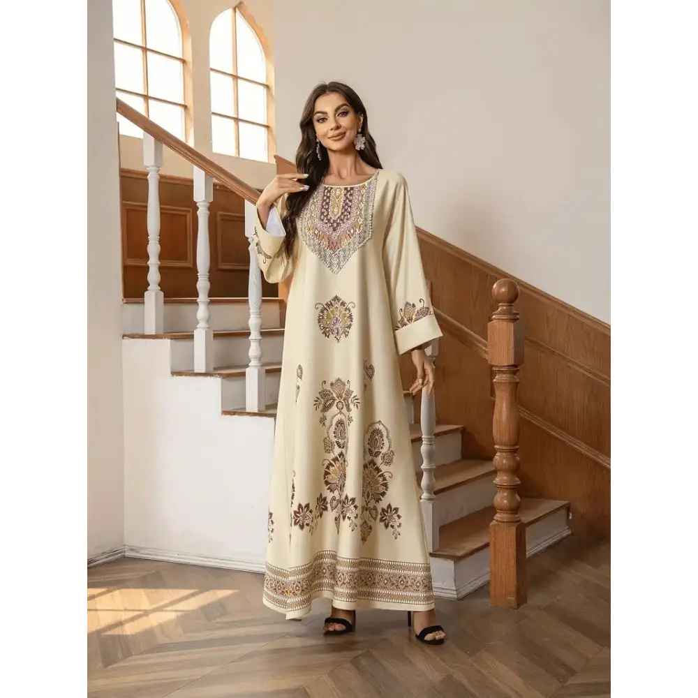 Elegant Floral Printed Abaya Middle Eastern Muslim Clothing For Women - 4