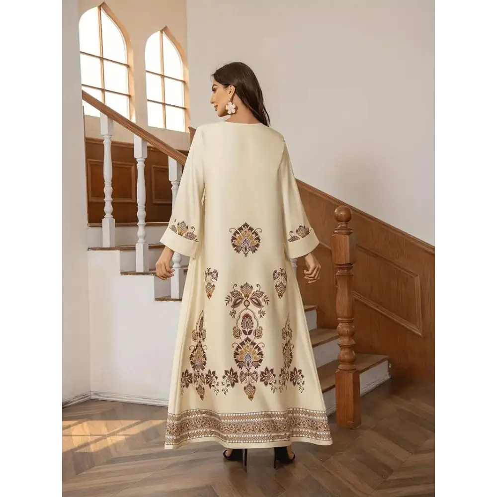Elegant Floral Printed Abaya Middle Eastern Muslim Clothing For Women - 4