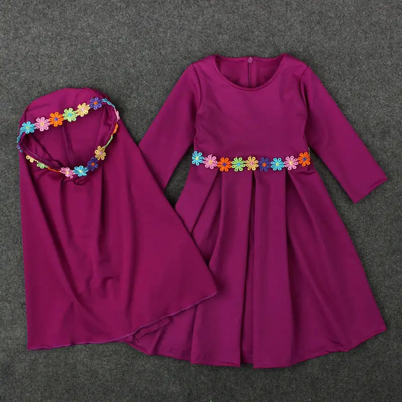 European And American Spring And Autumn Long-Sleeved Muslim Girls Dress - Purple / 70cm