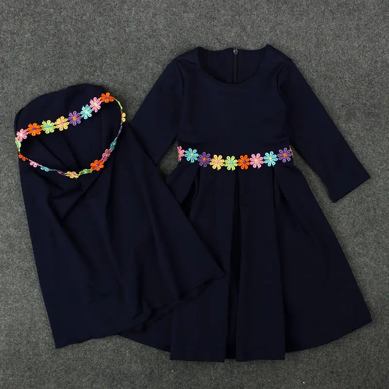 European And American Spring And Autumn Long-Sleeved Muslim Girls Dress - Black / 70cm