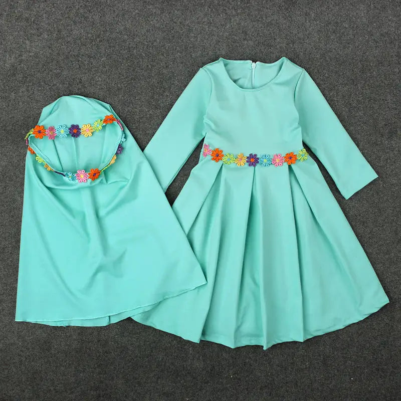 European And American Spring And Autumn Long-Sleeved Muslim Girls Dress - Green / 70cm