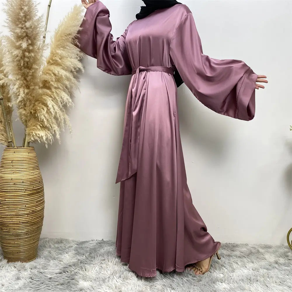 Robe musulmane en satin à lacets pour femme