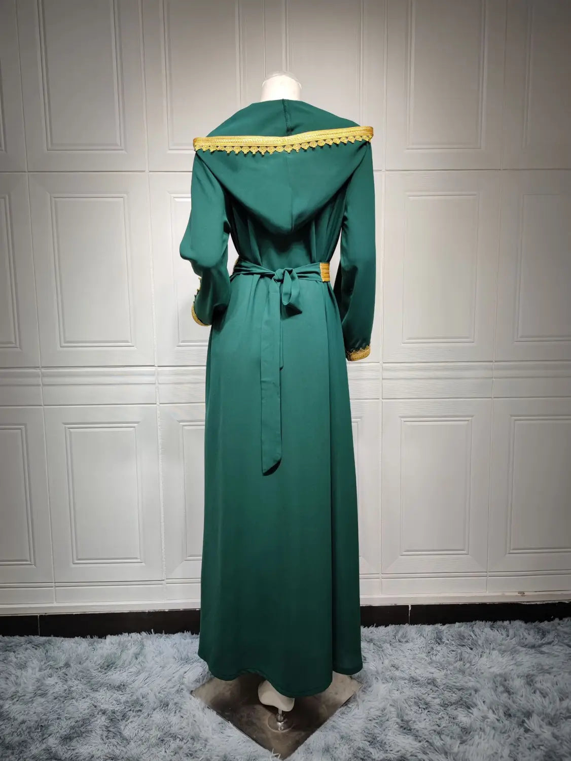 Robe trapèze à capuche en lin vert pour femme musulmane saoudienne