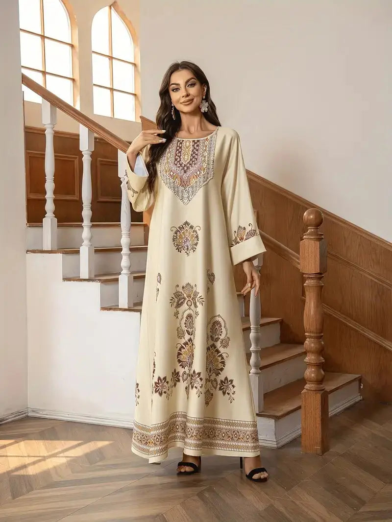 Abaya élégante à imprimé floral, vêtement musulman du Moyen-Orient pour femmes