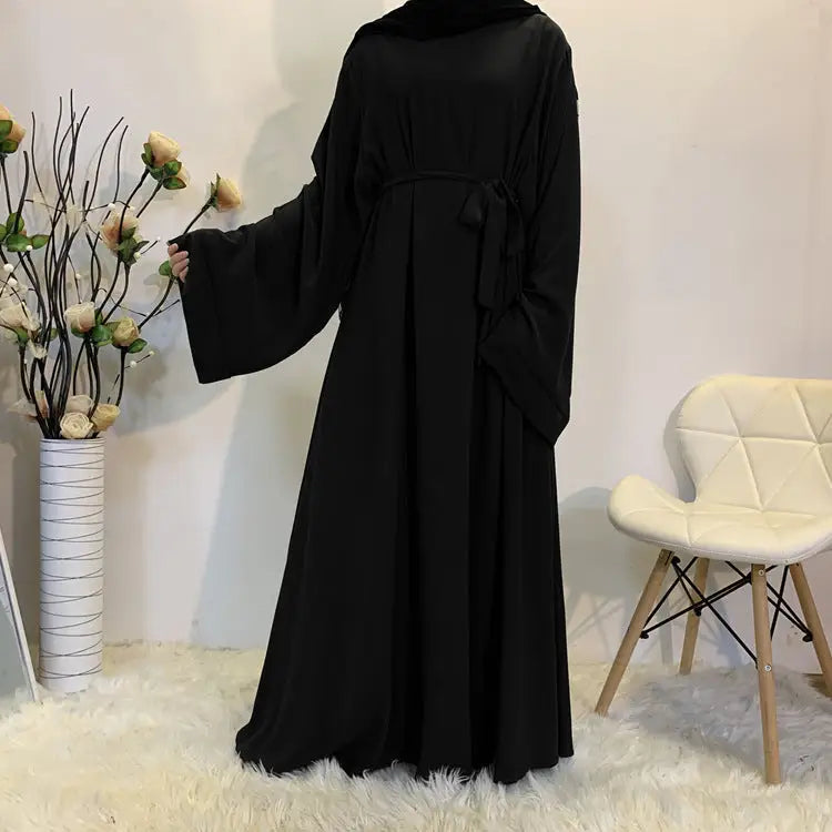F889 Foreign Trade Cross-border Muslim Women’s Long Skirt Abaya Dubai Middle East Jalabiya Pure Color Robe - Black / S