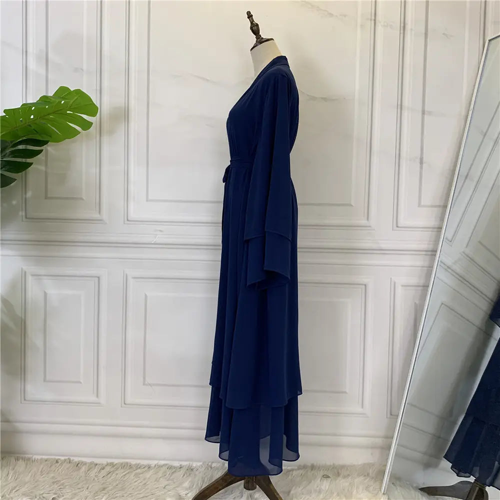 Robe cardigan musulmane en mousseline de soie à la mode