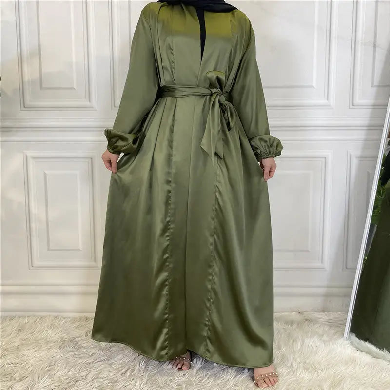 Fashionable Islamic Muslim Cardigan Robe - Army Green / S