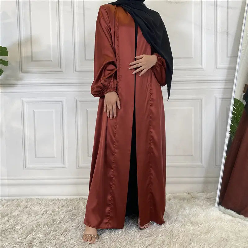 Fashionable Islamic Muslim Cardigan Robe - Dark red / S