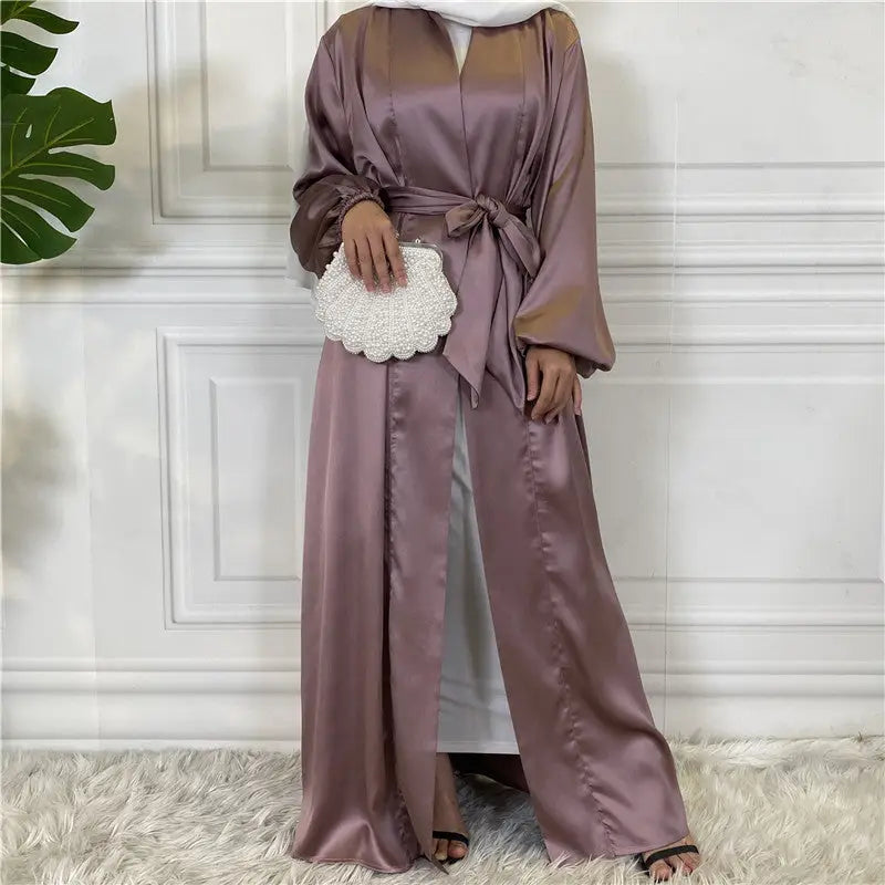 Fashionable Islamic Muslim Cardigan Robe - Leather powder / S