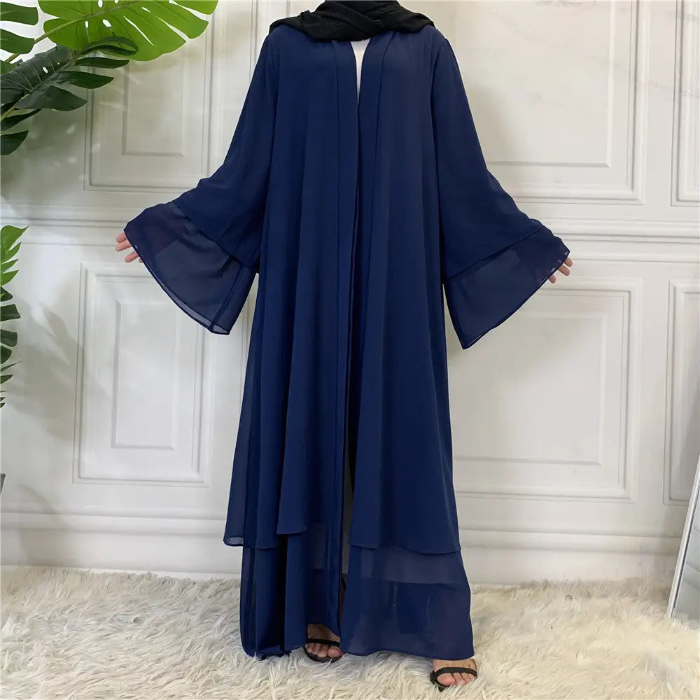 Fashionable Muslim Cardigan Chiffon Robe - Sapphire blue / S