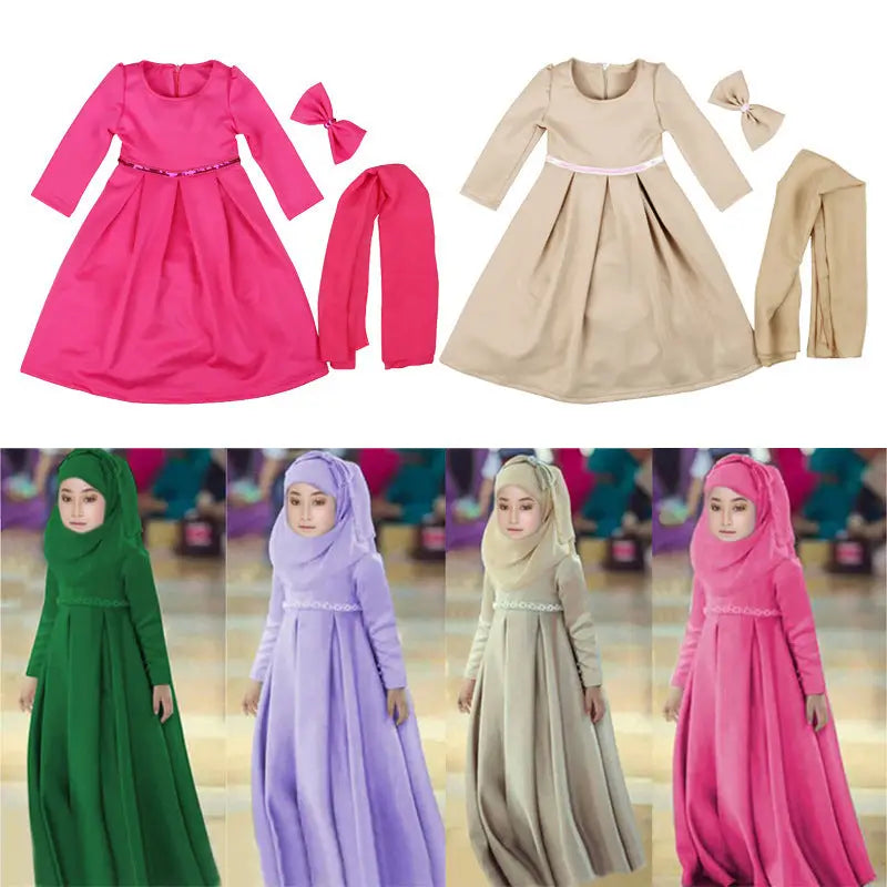 Girl’s Dress Turban Bowknot Set