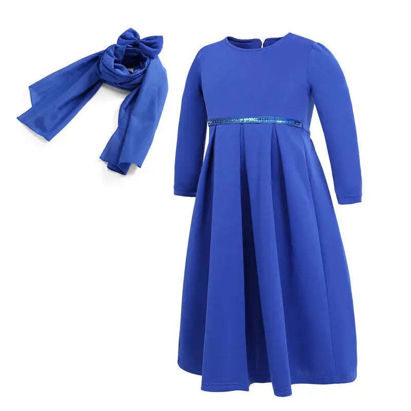 Girl’s Dress Turban Bowknot Set - Blue CC00316SL / 7T