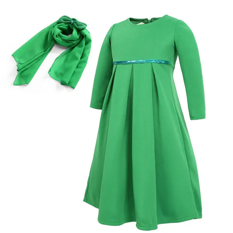 Girl’s Dress Turban Bowknot Set - Green CC00316QL / 7T