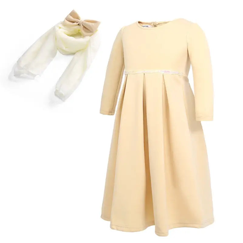 Girl’s Dress Turban Bowknot Set - Khaki CC00316KQ / 7T