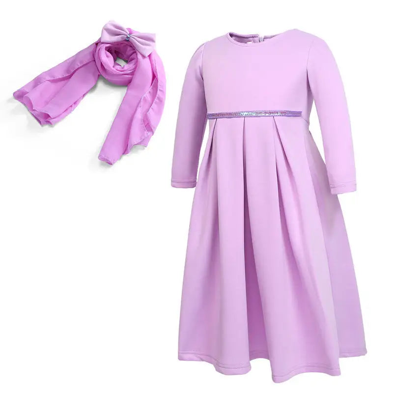 Girl’s Dress Turban Bowknot Set - Purple CC00316ZS / 7T