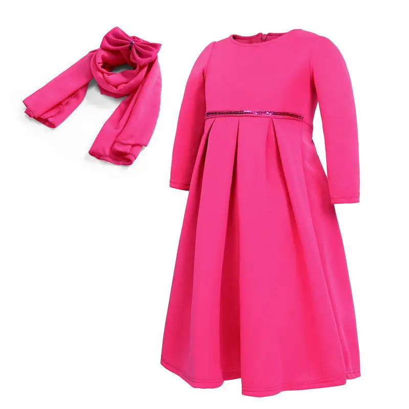 Girl’s Dress Turban Bowknot Set - Rose Red CC00316MH / 7T