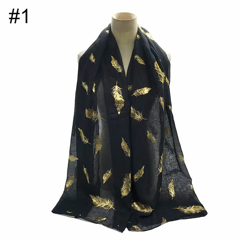 Gold Leaf Print Women’s Versatile Scarf Turban Shawl - 1 Style