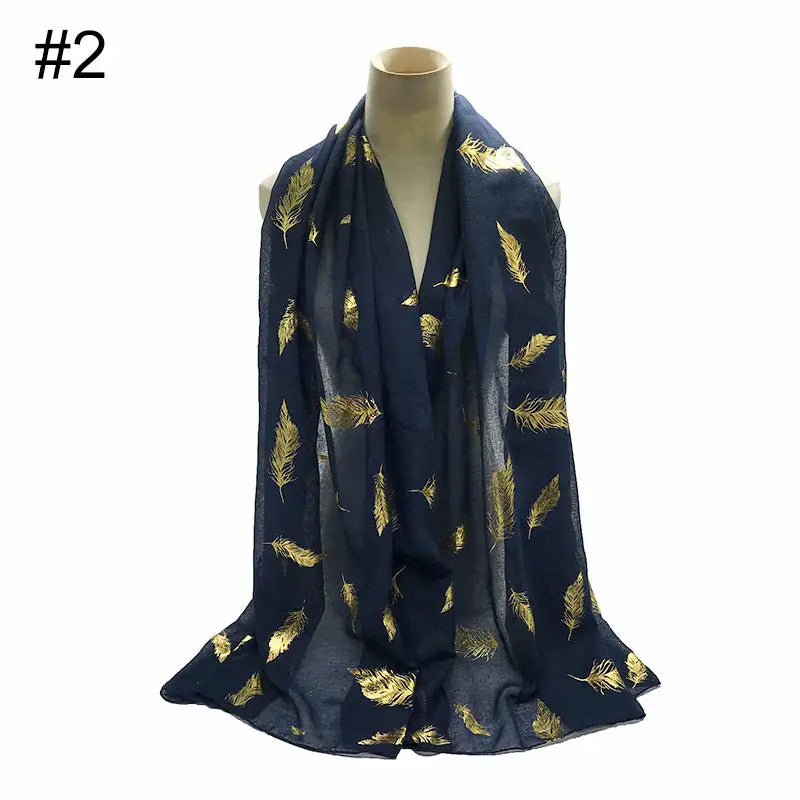 Gold Leaf Print Women’s Versatile Scarf Turban Shawl - 2 Style