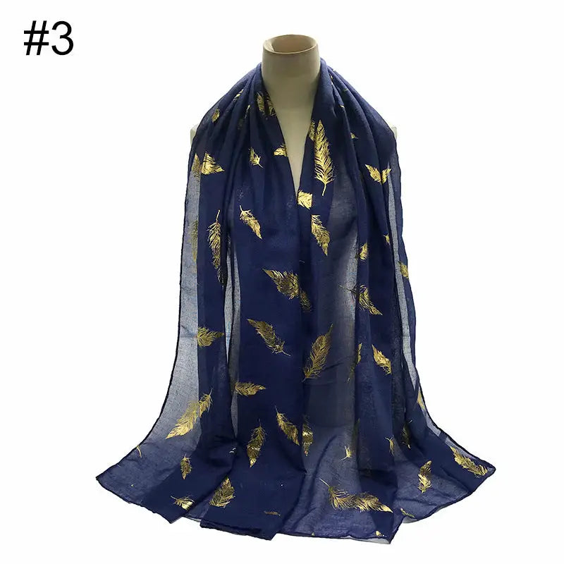 Gold Leaf Print Women’s Versatile Scarf Turban Shawl - 3 Style