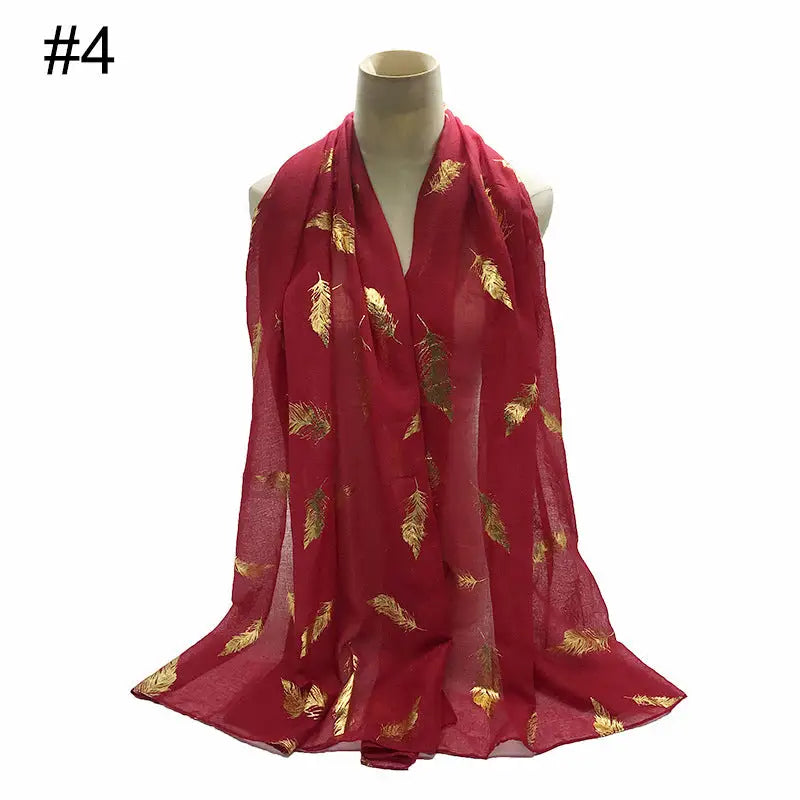 Gold Leaf Print Women’s Versatile Scarf Turban Shawl - 4 Style