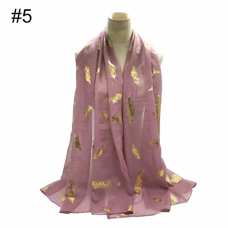 Gold Leaf Print Women’s Versatile Scarf Turban Shawl - 5 Style