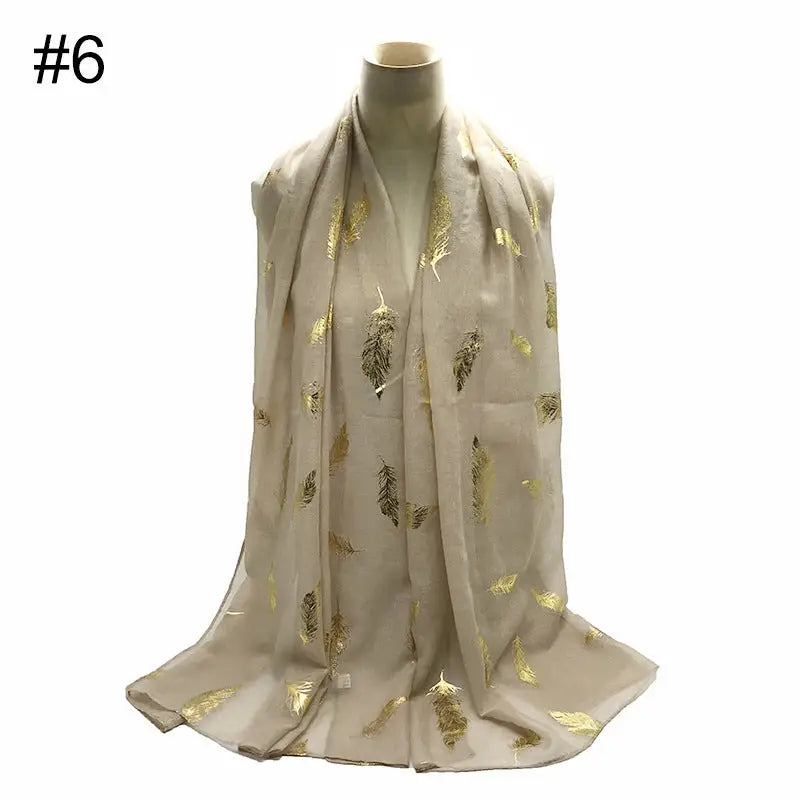 Gold Leaf Print Women’s Versatile Scarf Turban Shawl - 6 Style