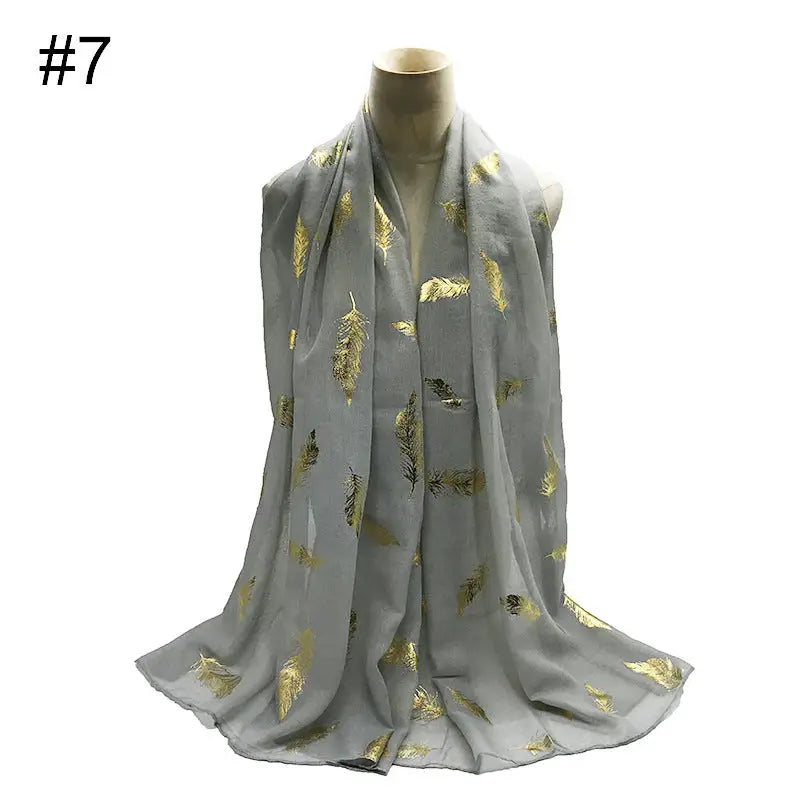 Gold Leaf Print Women’s Versatile Scarf Turban Shawl - 7 Style