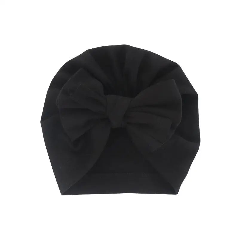 Hooded Hat with Bowknot Wrapped Turban Solid Color Hat - Black