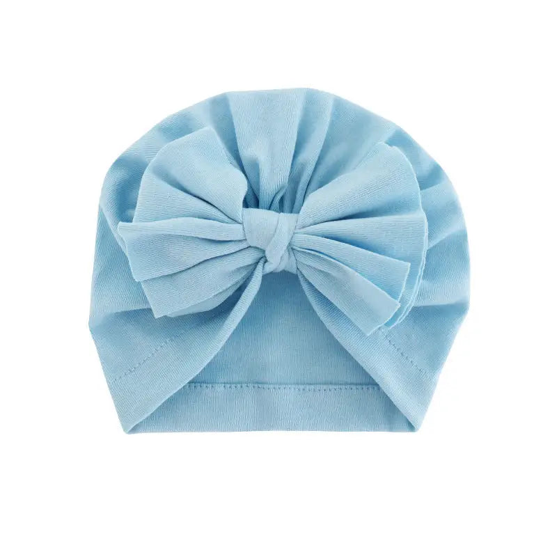 Hooded Hat with Bowknot Wrapped Turban Solid Color Hat - Blue