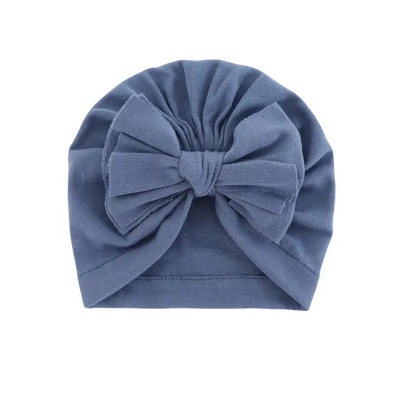 Hooded Hat with Bowknot Wrapped Turban Solid Color Hat - Dark blue