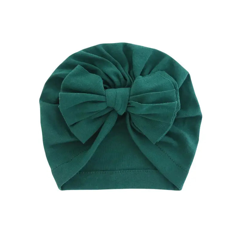 Hooded Hat with Bowknot Wrapped Turban Solid Color Hat - Dark green