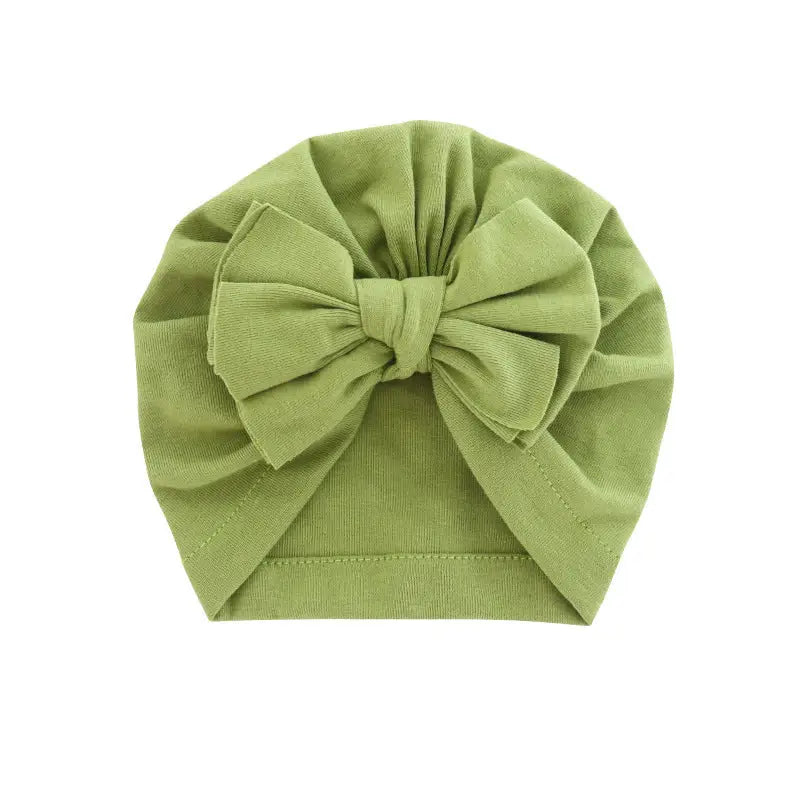 Hooded Hat with Bowknot Wrapped Turban Solid Color Hat - Fruit green