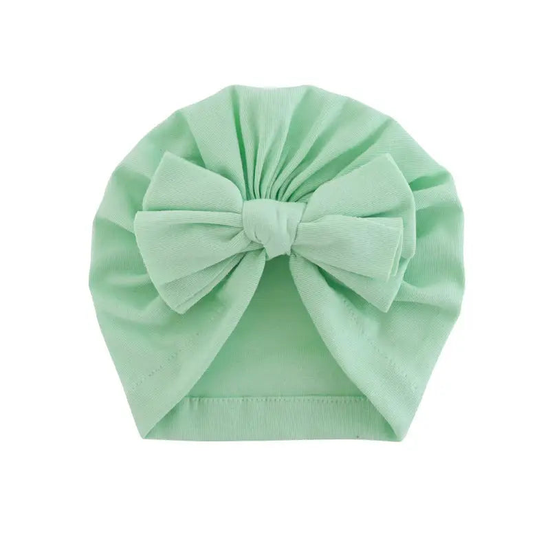 Hooded Hat with Bowknot Wrapped Turban Solid Color Hat - Green