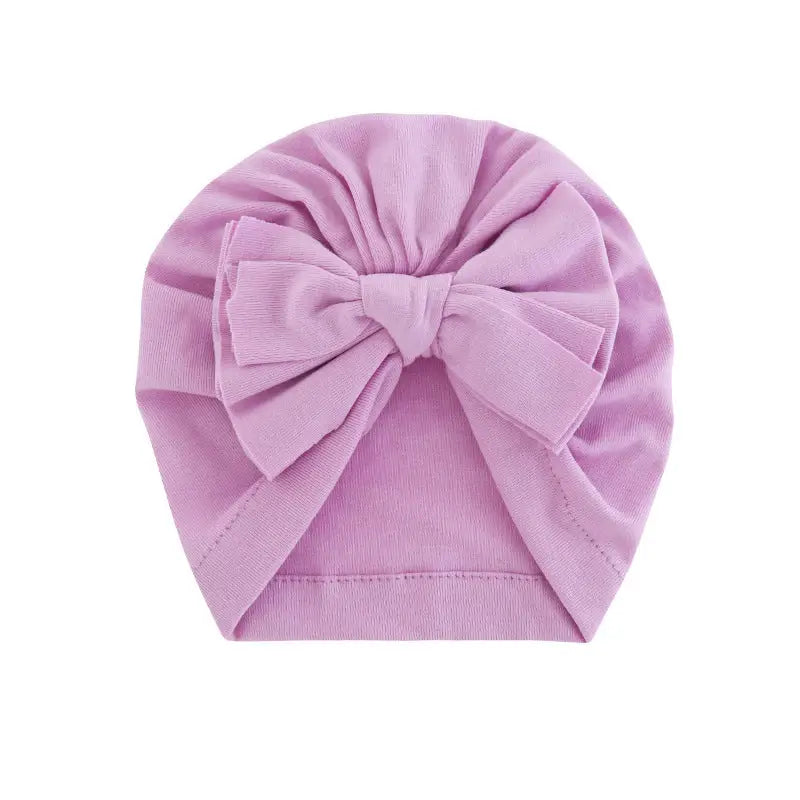 Hooded Hat with Bowknot Wrapped Turban Solid Color Hat - Light purple