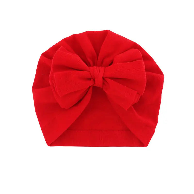 Hooded Hat with Bowknot Wrapped Turban Solid Color Hat - Red