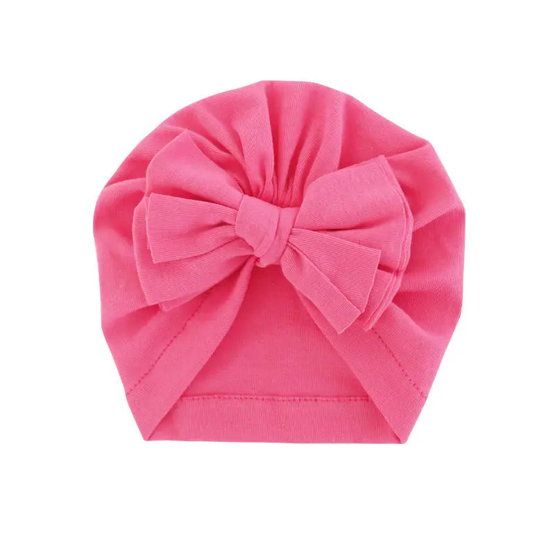 Hooded Hat with Bowknot Wrapped Turban Solid Color Hat - Rose Red