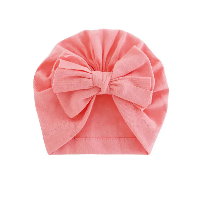 Hooded Hat with Bowknot Wrapped Turban Solid Color Hat - Shrimp powder