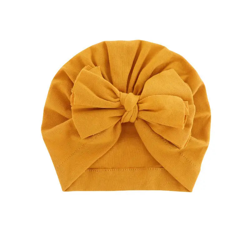 Hooded Hat with Bowknot Wrapped Turban Solid Color Hat - Turmeric