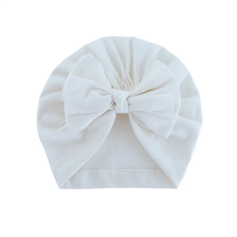 Hooded Hat with Bowknot Wrapped Turban Solid Color Hat - White