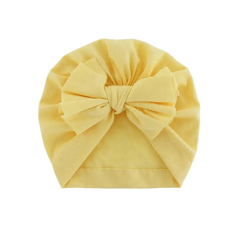 Hooded Hat with Bowknot Wrapped Turban Solid Color Hat - Yellow