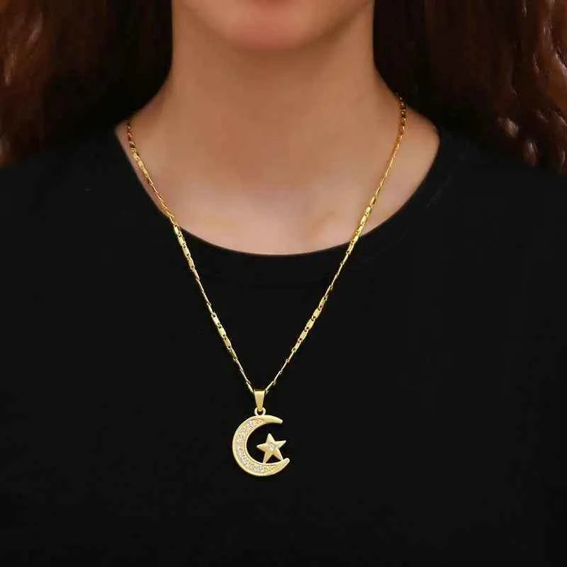 Islam Halsketting MAAN-STER Zilveren Gouden Kleur met CZ Sieraad voor Vrouwen Geschenk