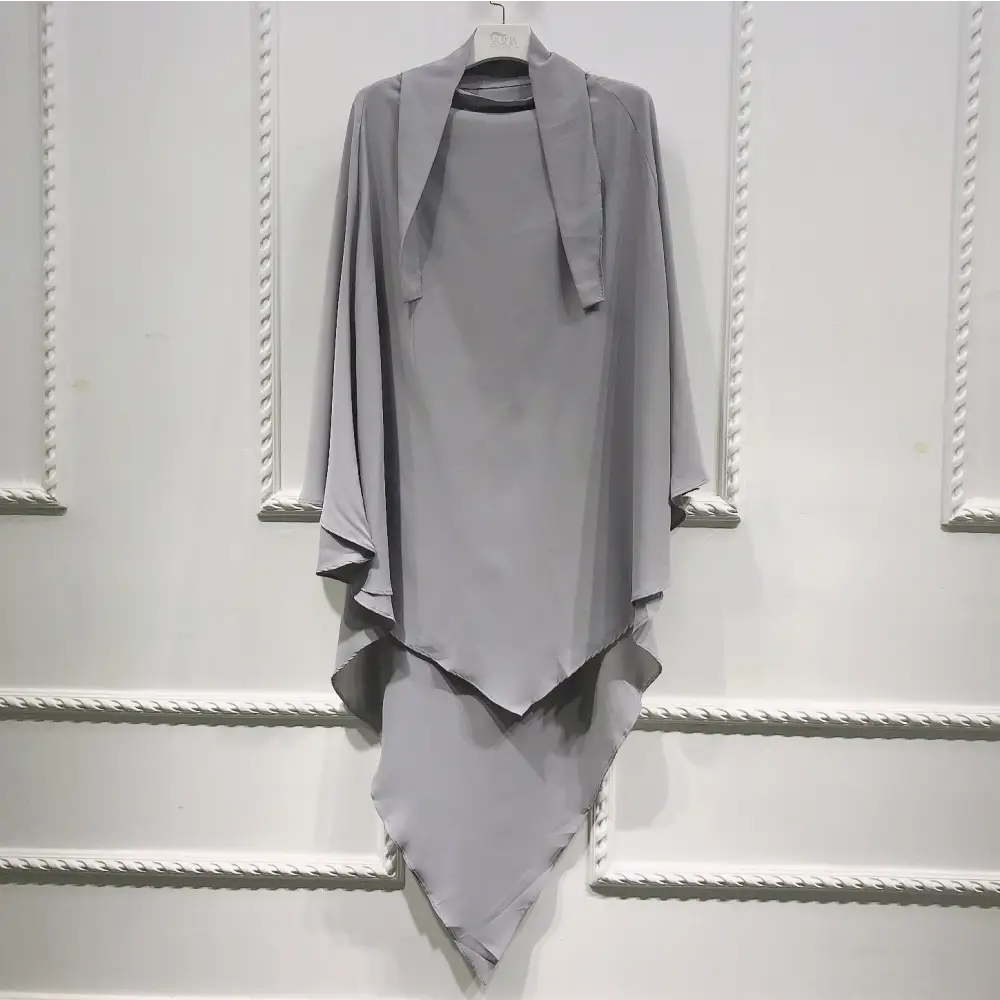 Ladies Eid Mubarak Prayer Costume Islamic Turban - Light Grey