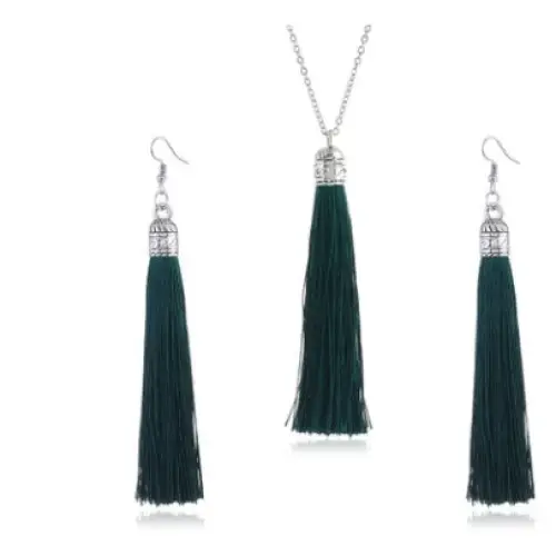 LZHLQ Fashion Tassel Necklace Sets Trendy Women Sweater Chain Necklaces Accessories Set - Dark Green
