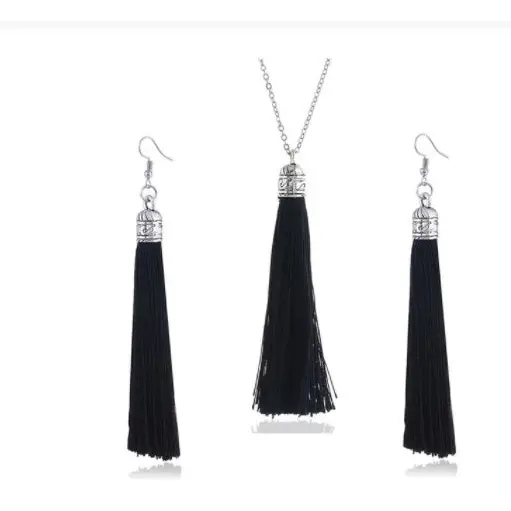 LZHLQ Fashion Tassel Necklace Sets Trendy Women Sweater Chain Necklaces Accessories Set - Black